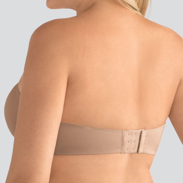 Back of the Amoena Barbara strapless underwire bra showing the medium back band.