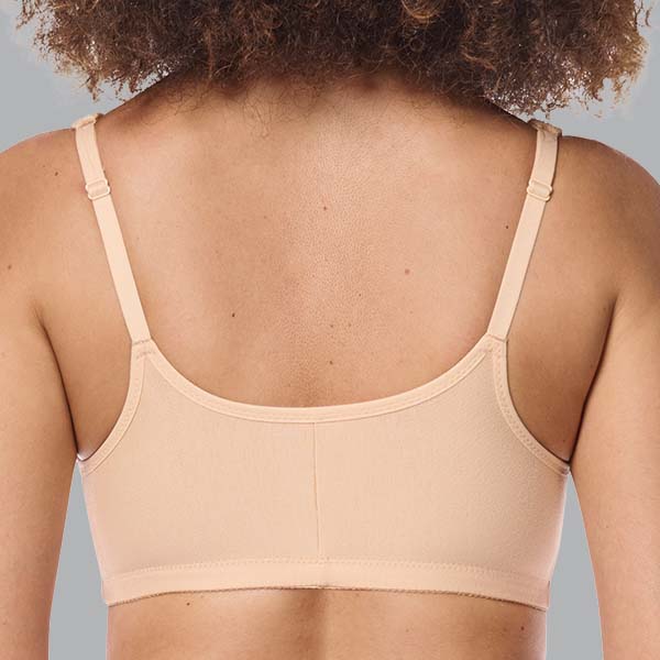 Back of the Amoena Fleur Front Fastening soft wireless bra showing the medium height back and narrower back straps.