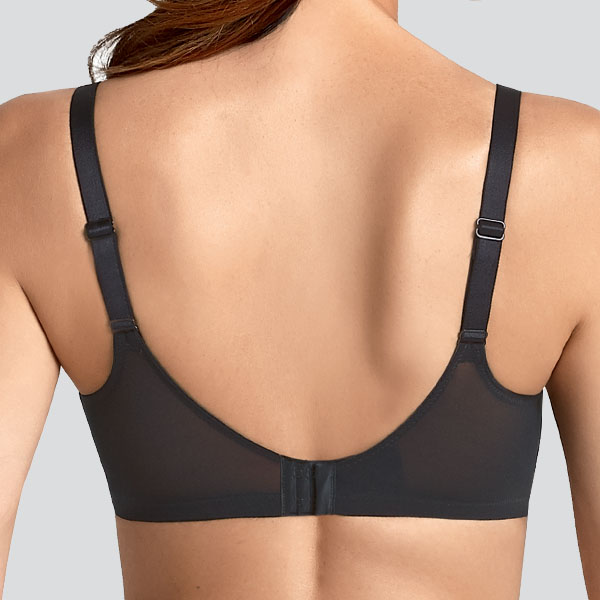 Back of the Anita Fleur soft wireless bra showing the more U-shaped band and upward curving underarm band.