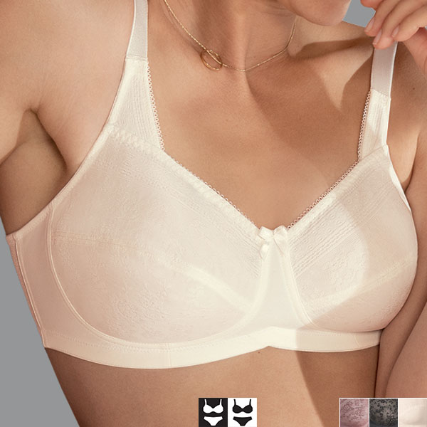 Front of the crystal Anita Fleur soft wireless bra showing the subtler same colour lace and band.
