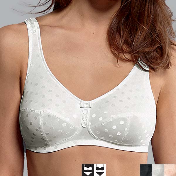 Front of the crystal Anita Airita soft wireless bra showing the tone-on-tone fabric, cleavage embroidery, and 3-section cup.