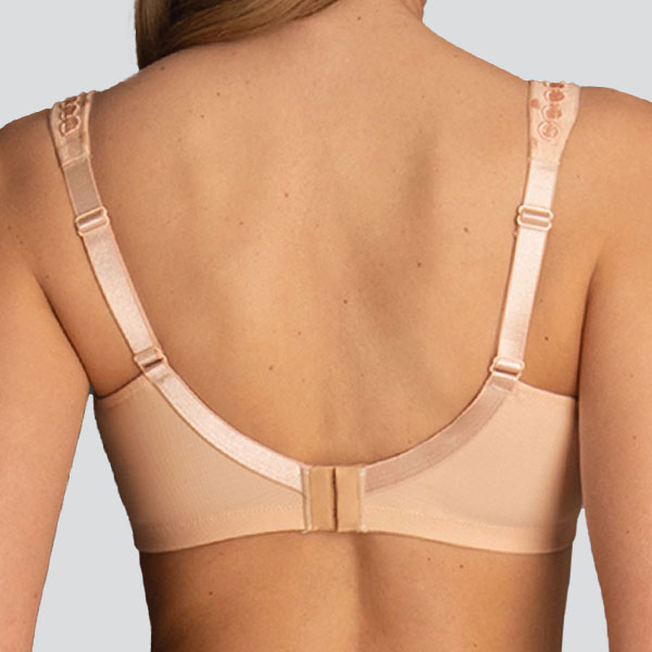 Back of the Anita Airita soft wireless bra showing more U-shaped back band, and strap embroidery at the shoulder.