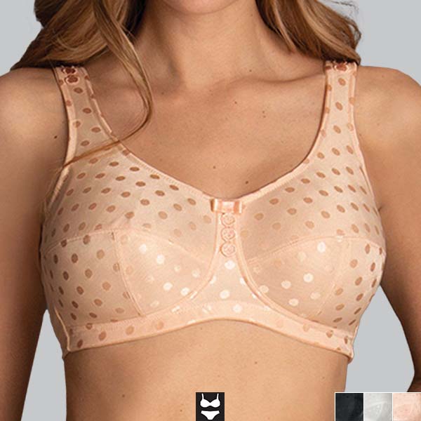 Front of the light-powder Anita Airita soft wireless bra showing the tone-on-tone fabric to the cup and straps.