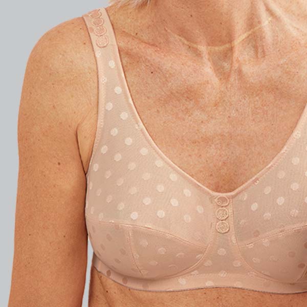 Front closer-up of the Anita Airita soft wireless bra showing the matching cleavage and strap embroidery.