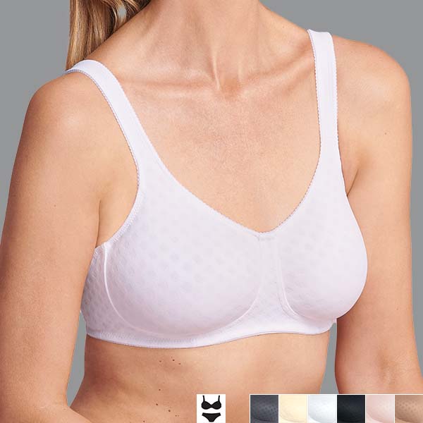 Front of the white Anita Lisa soft wireless bra showing the seamless cup and teardrop breast shape.