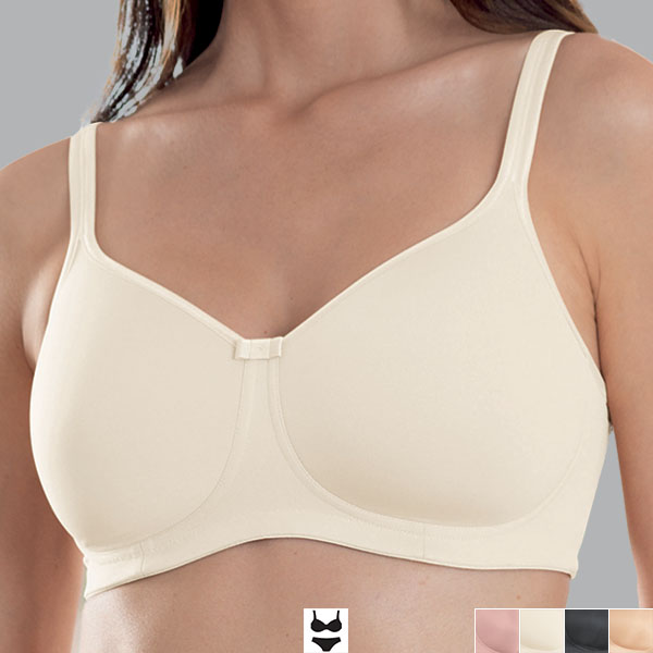 Front of the champagne Anita Tonya padded wireless bra showing the T-shirt bra seamless cup and medium height underarm.