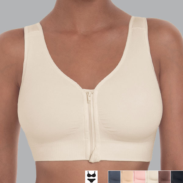 Front of the crystal Anita Lynn front fastening padded wireless bra showing seamless rounded breast shape.