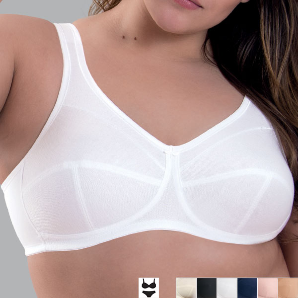 Front of the white Anita Jana soft wireless bra showing one of the larger band and cup sizes.