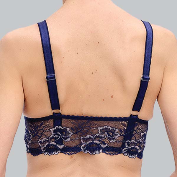 Back of the Nicola Jane Lola lace mastectomy bralette showing the medium height band and narrower straps.
