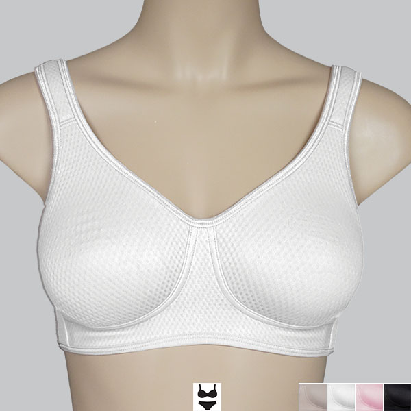 Front of the white ABC Everyday Comfort soft wireless bra showing the moulded cup and teardrop breast shape.