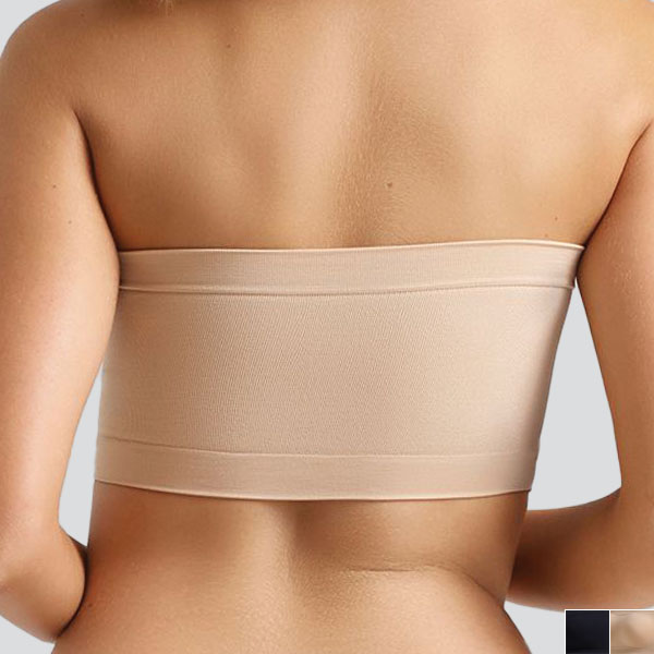 Back of the Ambra Bare Essentials padded bandeau showing the strapless wrap around bandeau style.