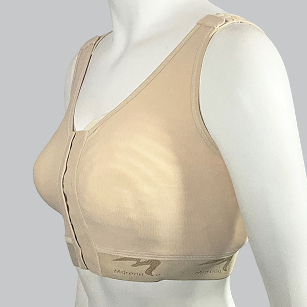 Mannequin viewed from the front showing the Jobst JoViPad Post Lumpectomy Pad is held in place by wearing it under a compression bra.