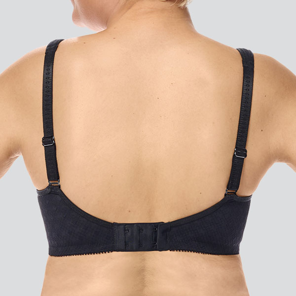 Back of the Amoena Tiana soft wireless bra showing the narrower band and back straps.