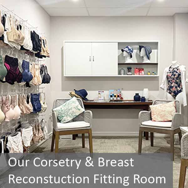BreastCare WA corsetry and bra fitting room used for Amoena Linda lymph care wire free soft bra fittings.