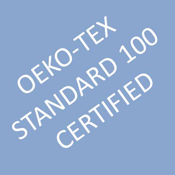 OEKO-TEX 100 certification statement shown in the Megami Lotus adaptive wireless bra brochure.