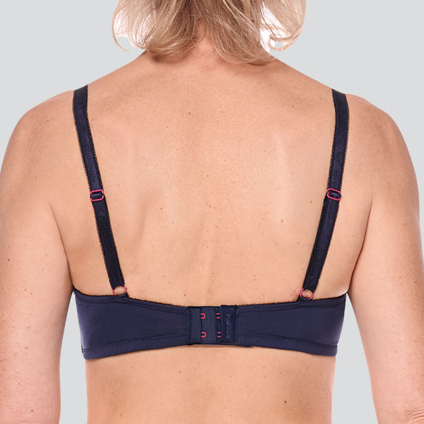 Back of the Amoena Delila soft wireless bra showing the narrower band and straps.